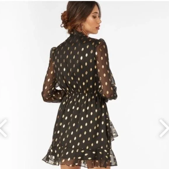 Idem Ditto Chiffon Ruffle Black Gold Dress  L NWT - Picture 2 of 16